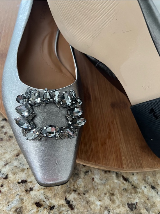 Talbots Shoes - Talbots Silver Pointed Flats with Crystal Buckle